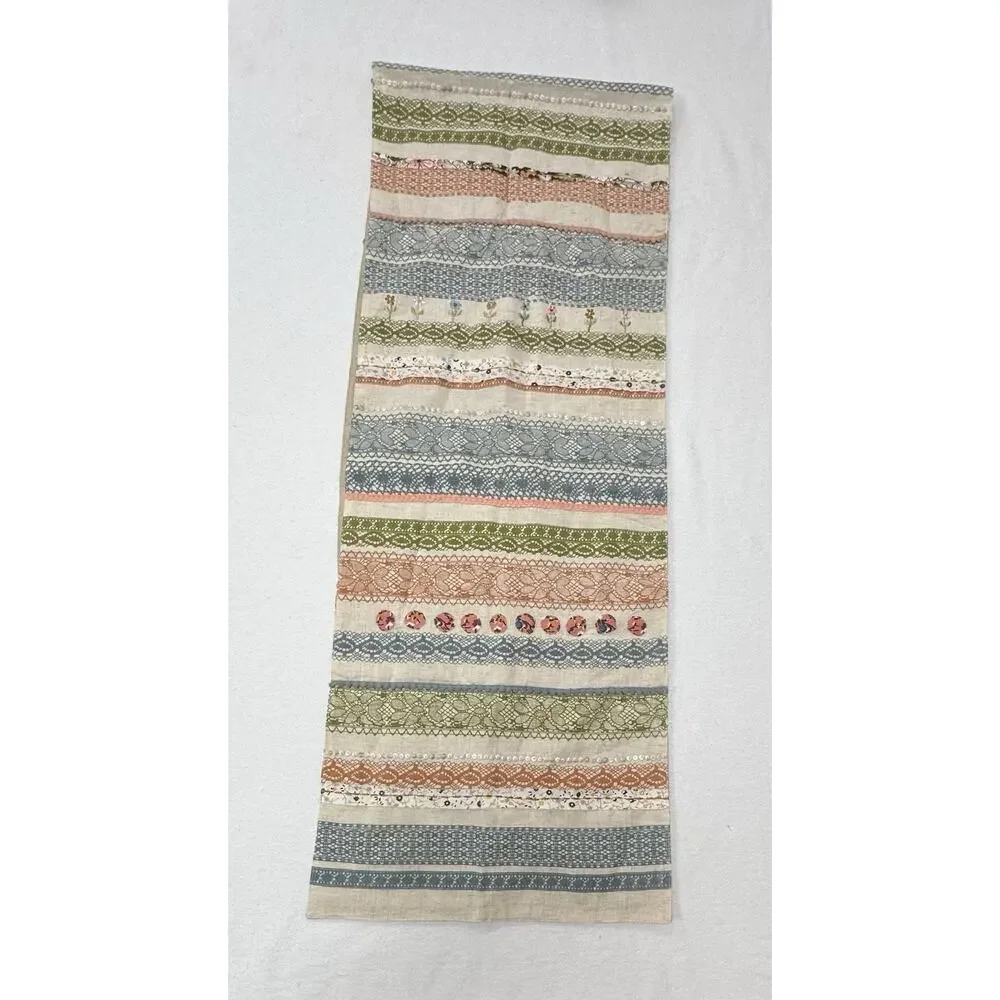 Pastel Floral Embroidered Pier One Spring Easter Table Runner Beaded Beads 13x72